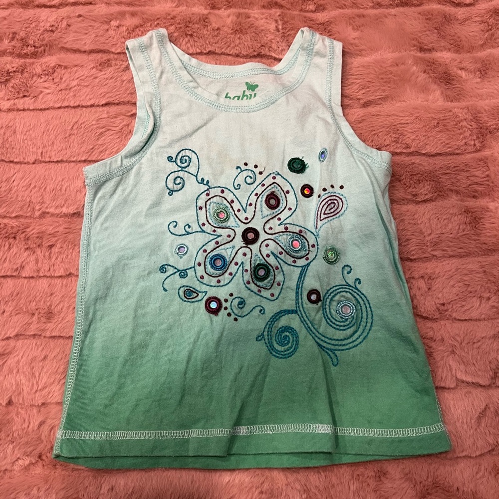 GAP Green and White Floral Embellished Tank Top